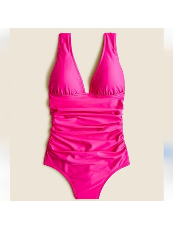 J. Crew Other - J.Crew Swimsuit Pink Ruched V-neck One Piece Swimsuit NEW Fuchsia 12 Barbiecore